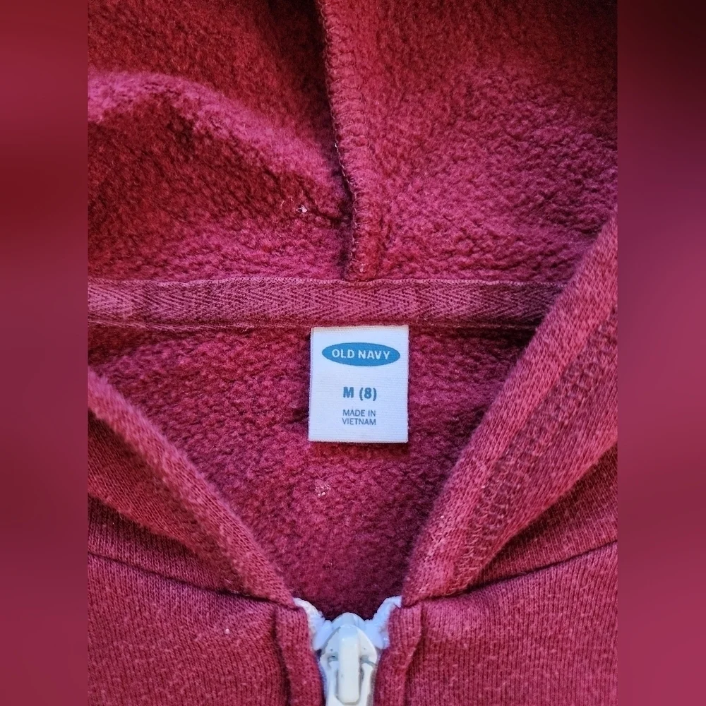 Old Navy Burgundy Zip Frony Hoodie, Size Medium (8)